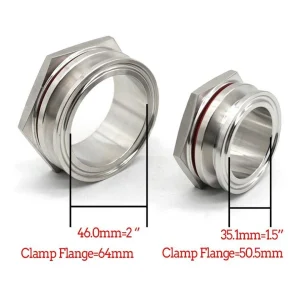 Tri Clamp Kettle Bulkhead Stainless Steel SS304 Weldless Bulkhead 2"